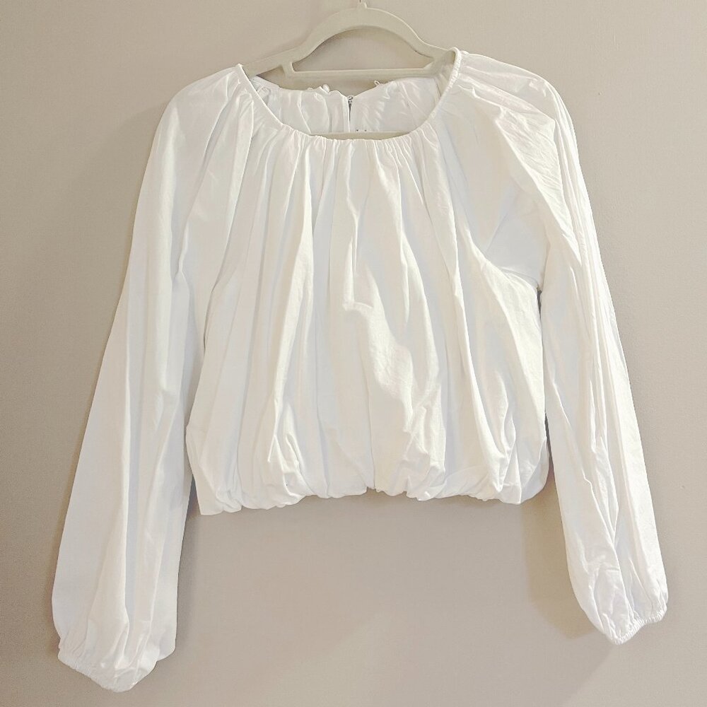 Maeve Anthropologie Pleated Poplin Bubble Top